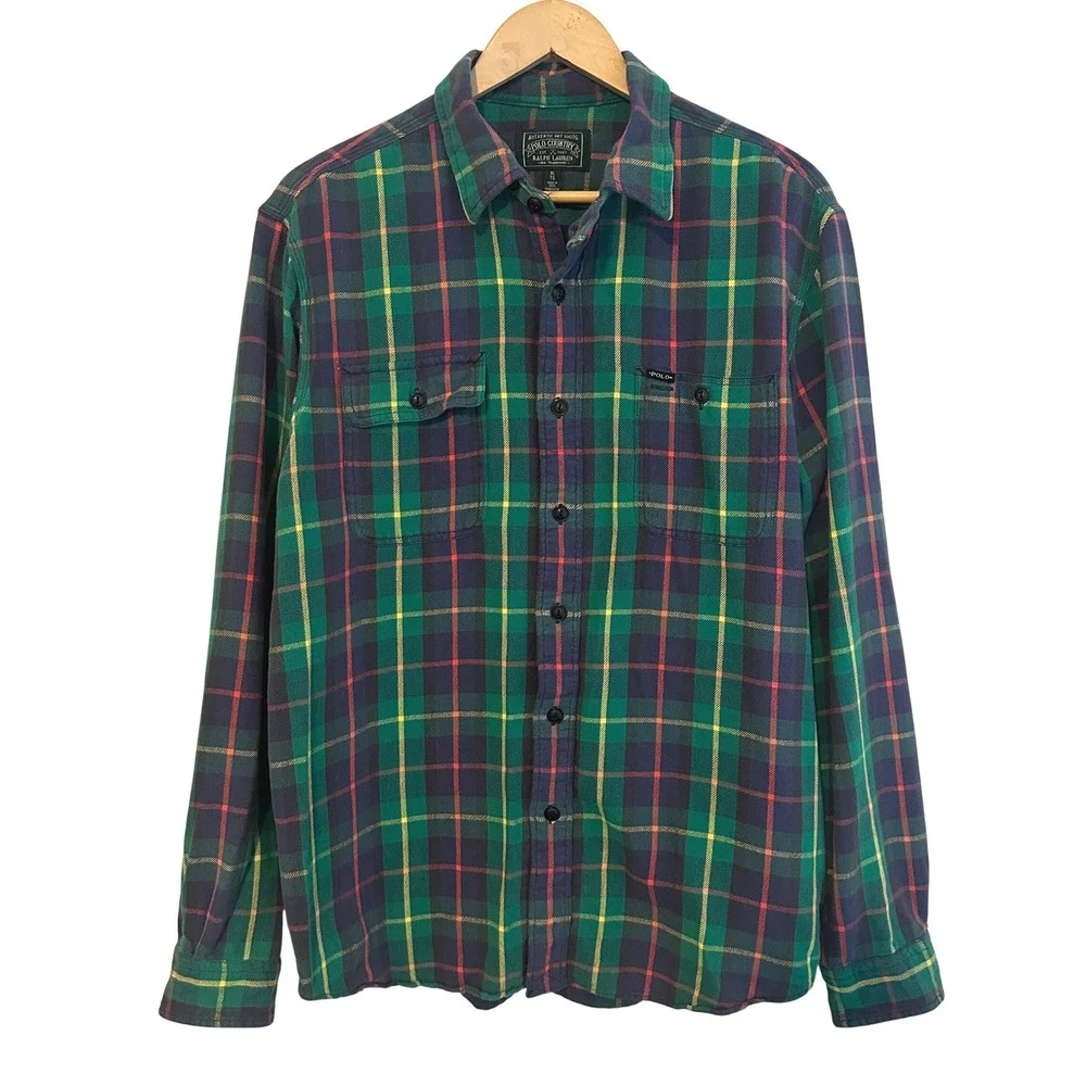 Polo Country Ralph Lauren Plaid Flannel Shirt Mens XL Outdoor Preppy Loop Collar